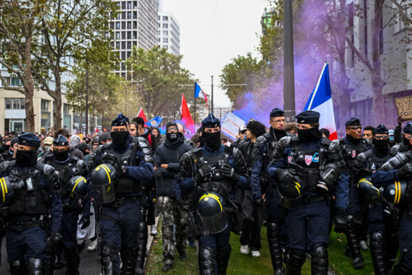 IPA90128841 - October 24, 2026, Paris, Antwerp, France: PARIS - OCTOBER 24 2026..110,000 people have taken to the streets in Paris for the second weekend running. Across France, the figure stands at 450,000. .The City of Paris authorised a demonstration â€“ away from the city centre â€“ after events got completely out of hand last weekend..Various trade unions, united under the well-known banner of Les Gilets Jaunes, together with the young people who have been protesting for weeks, had called for this demonstration..It was a colourful mix of young and old and people of all ethnicitiesâ€¦ who took to the streets together to demand, amongst other things, greater purchasing power, to protest against the genocide in Gaza and against racismâ€¦..Shortly after the demonstration began, the police took control by marching in front of the thousands of people. .At Les Arcades, the police brought the demonstration to a halt to prevent the protesters from heading towards the city centre. ..This led to a confron